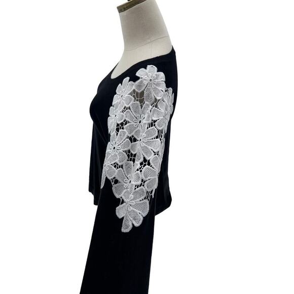 INC International Concepts Black/White Lace Detail Scoop Neck Sweater- L - Picture 2 of 8